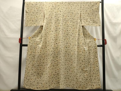 平和屋着物■上質な小紋　花唐草文　鬼しぼ縮緬　正絹　逸品　AABH6277sx