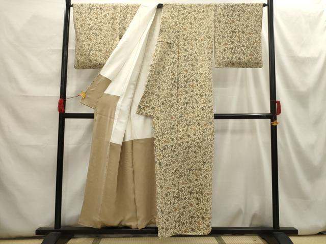 平和屋着物■上質な小紋　花唐草文　鬼しぼ縮緬　正絹　逸品　AABH6277sx
