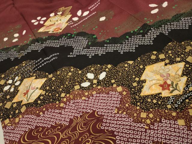 平和屋着物▽訪問着　単衣　刺繍　松皮菱花文　金銀彩　金糸　正絹　逸品　AABD6975jh 平和屋ヤフーショッピング店 - 訪問着・付下げ｜Yahoo!ショッピング