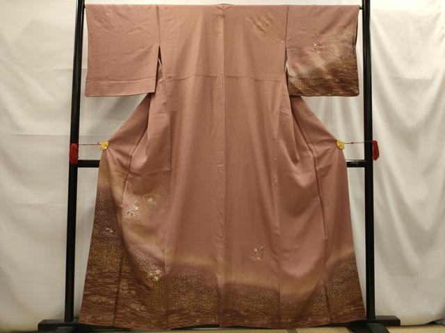 平和屋着物■訪問着　駒刺繍　地紙花文　暈し染め　金銀彩　正絹　逸品　AABH6284sx