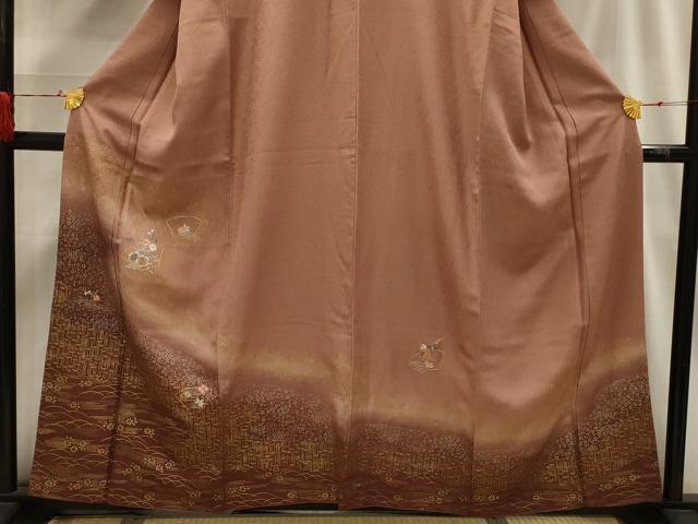平和屋着物■訪問着　駒刺繍　地紙花文　暈し染め　金銀彩　正絹　逸品　AABH6284sx