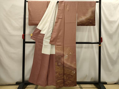 平和屋着物■訪問着　駒刺繍　地紙花文　暈し染め　金銀彩　正絹　逸品　AABH6284sx
