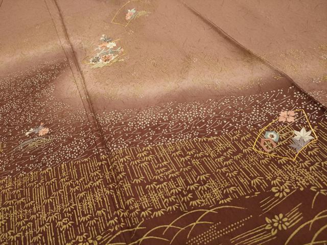 平和屋着物■訪問着　駒刺繍　地紙花文　暈し染め　金銀彩　正絹　逸品　AABH6284sx