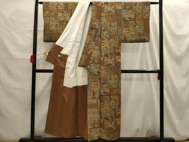 平和屋着物■上質な小紋　色紙重ね風景文　鬼しぼ縮緬　正絹　逸品　AABH6300sx