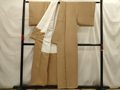 平和屋着物■上質な色無地　紋意匠　芝鼠茶色　正絹　逸品　AABH6303sx