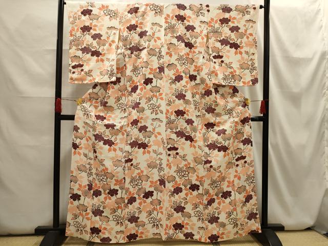 平和屋着物■上質な小紋　枝花文　正絹　逸品　AABH6313sx