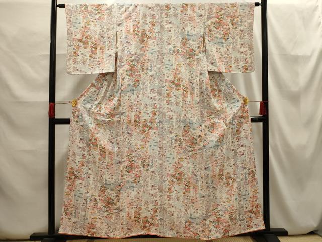 平和屋着物■上質な小紋　松竹梅風景文　正絹　逸品　AABH6325sx