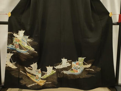 平和屋着物■豪華黒留袖　駒刺繍　舟　金銀彩　正絹　逸品　AABH6328sx