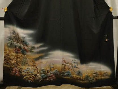 平和屋着物■豪華黒留袖　作家物　風景文　暈し染め　金銀彩　正絹　逸品　AABH6330sx