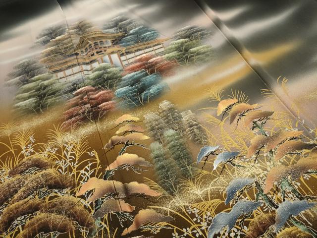 平和屋着物■豪華黒留袖　作家物　風景文　暈し染め　金銀彩　正絹　逸品　AABH6330sx