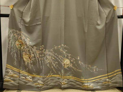 平和屋着物■豪華色留袖　駒刺繍　流水飛鶴花丸文　金彩　正絹　逸品　AABH6332sx