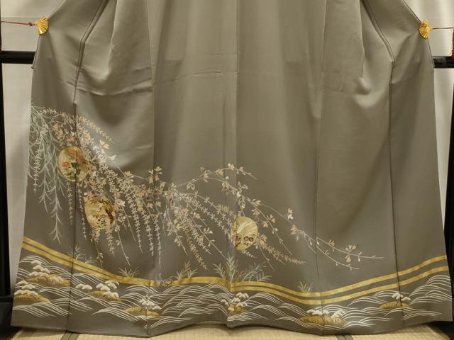 平和屋着物■豪華色留袖　駒刺繍　流水飛鶴花丸文　金彩　正絹　逸品　AABH6332sx
