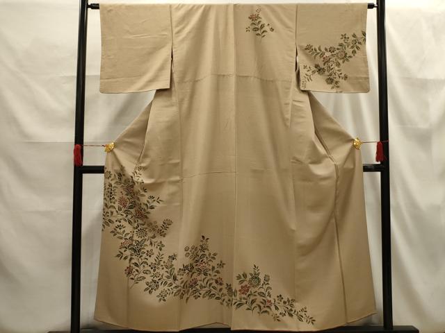 平和屋着物■訪問着　紬地　更紗花文　正絹　逸品　AABH6334sx