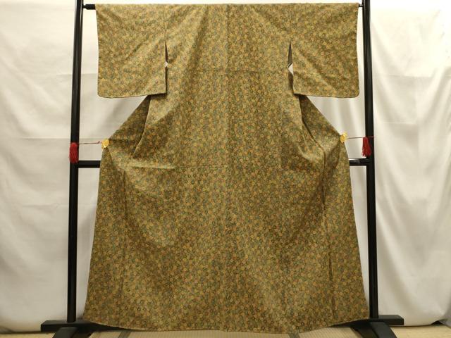 平和屋着物■上質な小紋　紬地　むじな菊　正絹　逸品　AABH6336sx