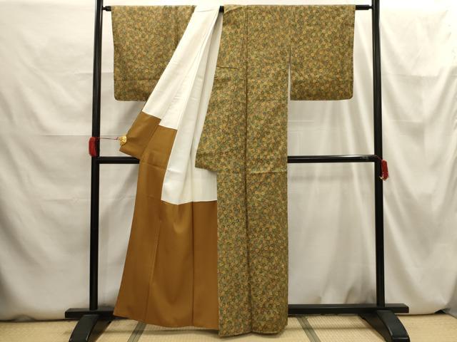平和屋着物■上質な小紋　紬地　むじな菊　正絹　逸品　AABH6336sx