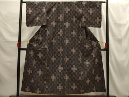 平和屋着物■上質な紬　網代文様　胴抜き仕立て　正絹　逸品　AABH6337sx