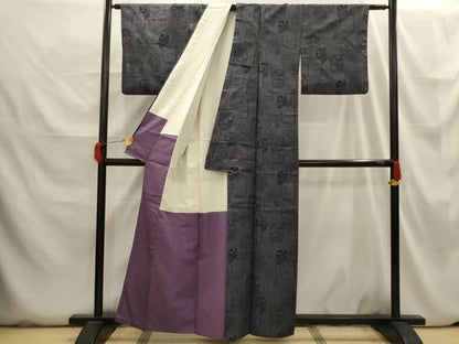 平和屋着物■上質な紬　色紙花文　正絹　逸品　AABH6338sx