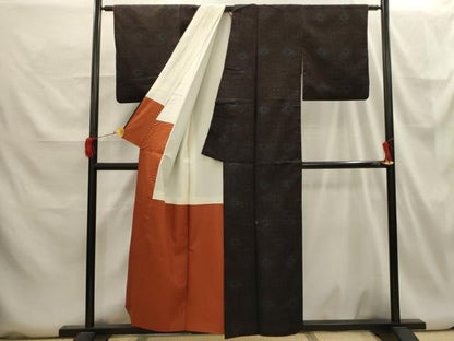 平和屋着物■上質な紬　亀甲花文　正絹　逸品　AABH6339sx
