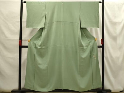 平和屋着物■上質な色無地　作家物　山葵色　正絹　逸品　AABH6346sx