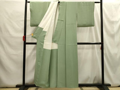 平和屋着物■上質な色無地　作家物　山葵色　正絹　逸品　AABH6346sx