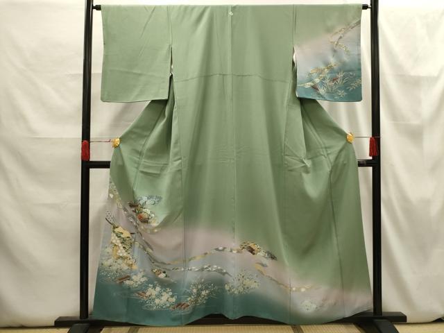 平和屋着物■訪問着　蔓帯几帳花文　暈し染め　金銀彩　正絹　逸品　AABH6349sx