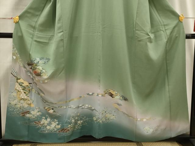 平和屋着物■訪問着　蔓帯几帳花文　暈し染め　金銀彩　正絹　逸品　AABH6349sx