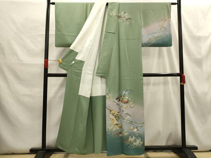 平和屋着物■訪問着　蔓帯几帳花文　暈し染め　金銀彩　正絹　逸品　AABH6349sx