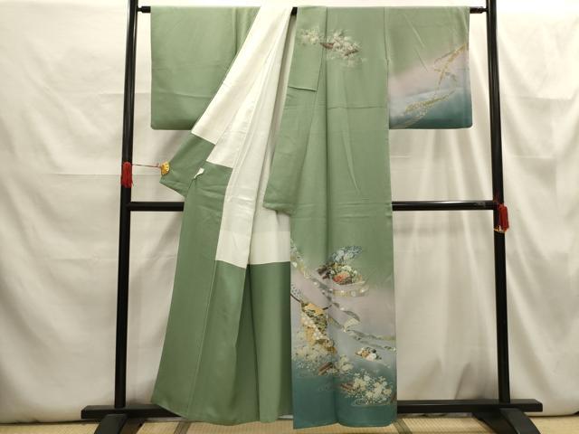 平和屋着物■訪問着　蔓帯几帳花文　暈し染め　金銀彩　正絹　逸品　AABH6349sx