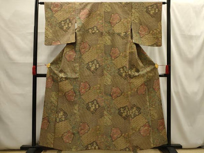 平和屋着物■上質な小紋 裂取花文 正絹 逸品 AABH6357sx