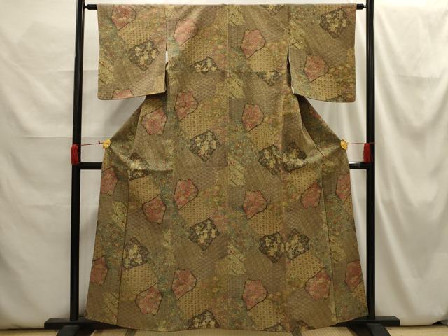 平和屋着物■上質な小紋 裂取花文 正絹 逸品 AABH6357sx