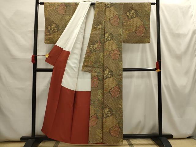 平和屋着物■上質な小紋 裂取花文 正絹 逸品 AABH6357sx