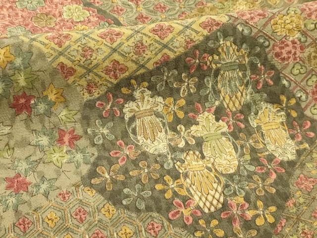平和屋着物■上質な小紋 裂取花文 正絹 逸品 AABH6357sx