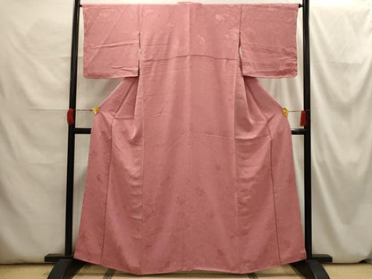 平和屋着物■上質な色無地 吉祥枝葉地紋 真赭色 正絹 逸品 AABH6365sx