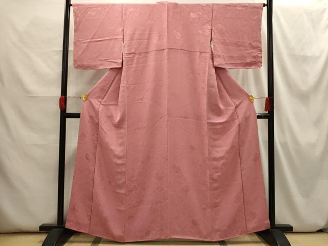 平和屋着物■上質な色無地 吉祥枝葉地紋 真赭色 正絹 逸品 AABH6365sx