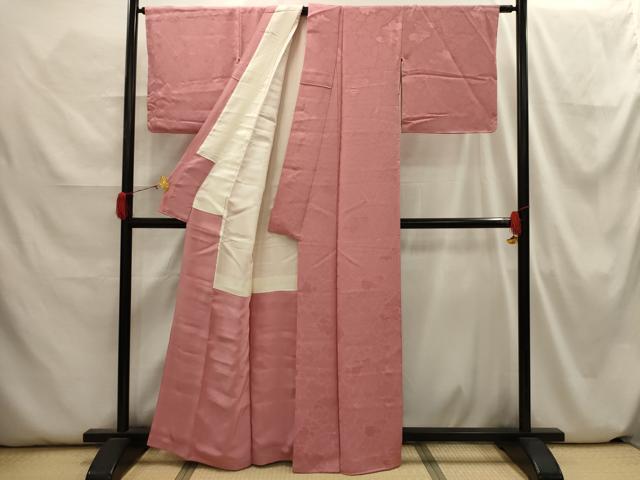 平和屋着物■上質な色無地 吉祥枝葉地紋 真赭色 正絹 逸品 AABH6365sx