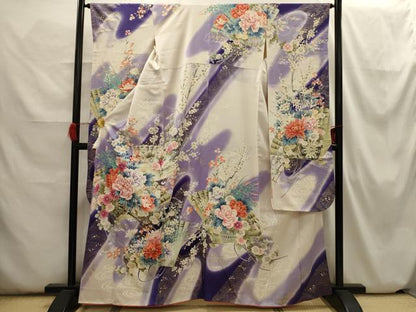 平和屋着物■豪華振袖 駒刺繍 扇面花文 金彩 正絹 逸品 AABH6370sx