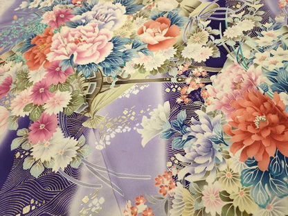 平和屋着物■豪華振袖 駒刺繍 扇面花文 金彩 正絹 逸品 AABH6370sx