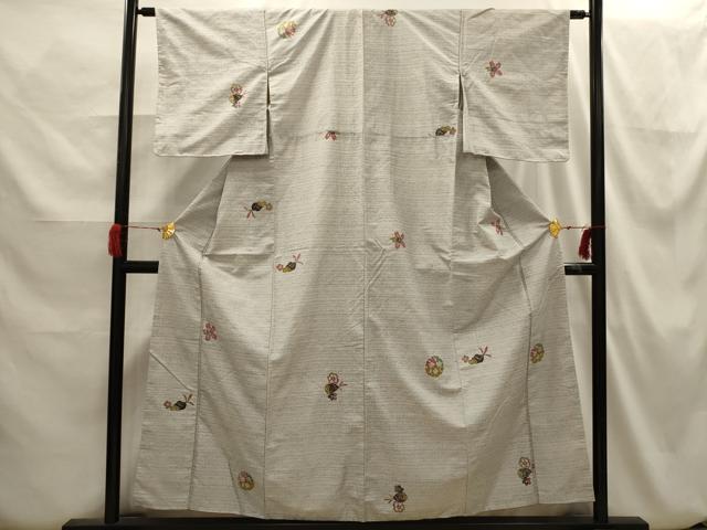 平和屋着物■上質な小紋　紬地　成り物　木版染め　正絹　逸品　AABH6389sx