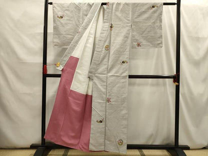平和屋着物■上質な小紋　紬地　成り物　木版染め　正絹　逸品　AABH6389sx