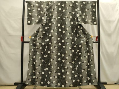 平和屋着物■小紋　雪輪花文　黒地　洗える着物　AABH6397sx