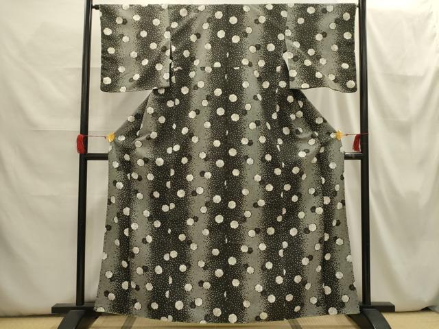 平和屋着物■小紋　雪輪花文　黒地　洗える着物　AABH6397sx