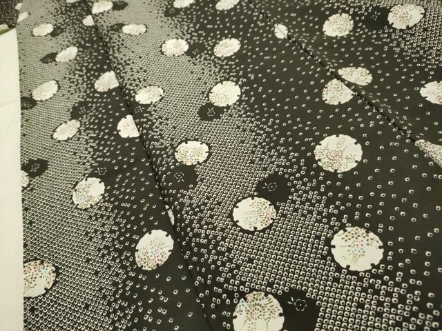 平和屋着物■小紋　雪輪花文　黒地　洗える着物　AABH6397sx