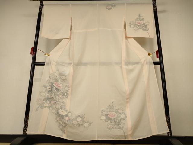 平和屋着物＊夏物 訪問着 絽 手描き 草花文 正絹 逸品 AABH6420jd