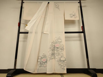 平和屋着物＊夏物 訪問着 絽 手描き 草花文 正絹 逸品 AABH6420jd