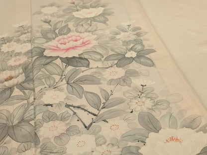 平和屋着物＊夏物 訪問着 絽 手描き 草花文 正絹 逸品 AABH6420jd