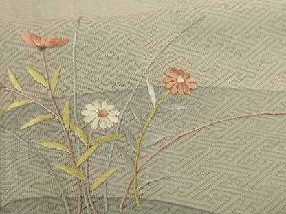 平和屋着物＊夏物 訪問着 変わり縞 刺繍 流水草花文 正絹 逸品 AABH6421jd