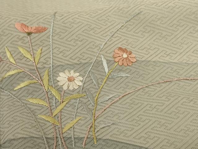 平和屋着物＊夏物 訪問着 変わり縞 刺繍 流水草花文 正絹 逸品 AABH6421jd