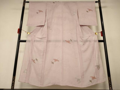 平和屋着物＊夏物 小紋 紗 流水舞鳥文 正絹 逸品 AABH6428jd