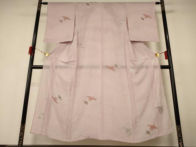平和屋着物＊夏物 小紋 紗 流水舞鳥文 正絹 逸品 AABH6428jd