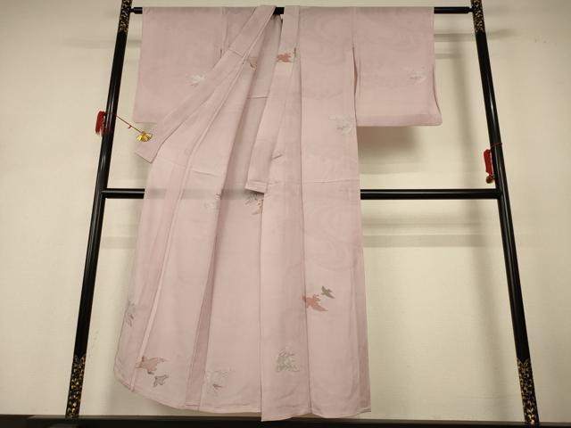 平和屋着物＊夏物 小紋 紗 流水舞鳥文 正絹 逸品 AABH6428jd